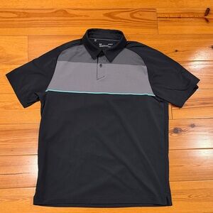 Under Armour Men's Black Polo with Gray Chest Panel and Aqua Stripe